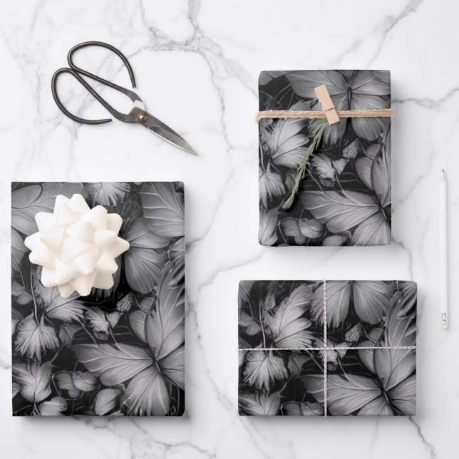 Hoja De Papel De Regalo Impresión de mariposas grises (Anverso)