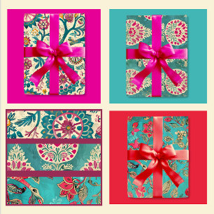 Hoja De Papel De Regalo Impresión en blanco turquesa y rosa