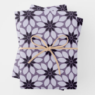 Hoja De Papel De Regalo Impresión en bloque Flores de mosaico rosa azul pú
