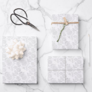 Hoja De Papel De Regalo Impresión floral de damasco blanco bonito