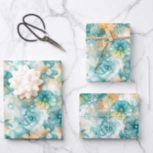 Hoja De Papel De Regalo Impresión verde azulada de Ilustracion de tinta de