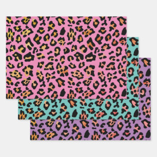 Hoja De Papel De Regalo Impresión Verde azulada rosa de leopardo púrpura