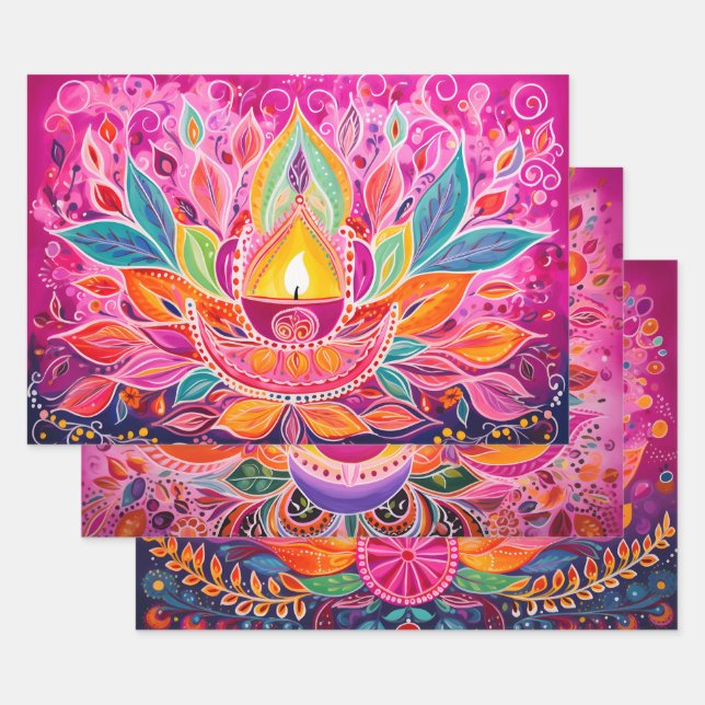 Hoja De Papel De Regalo Impresionante Diwali rosa (Set)