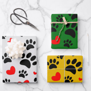 Hoja De Papel De Regalo Impresiones Al Azar De Papas De Perro Y Corazones 