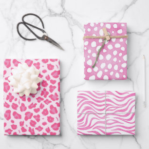 Hoja De Papel De Regalo Impresiones animales rosas: Leopardo, chita y cebr