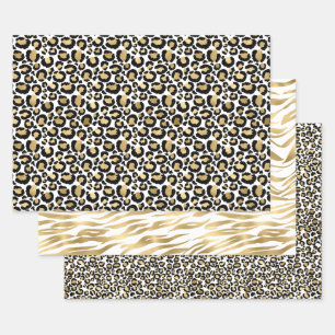 Hoja De Papel De Regalo Impresiones de animales de color dorado