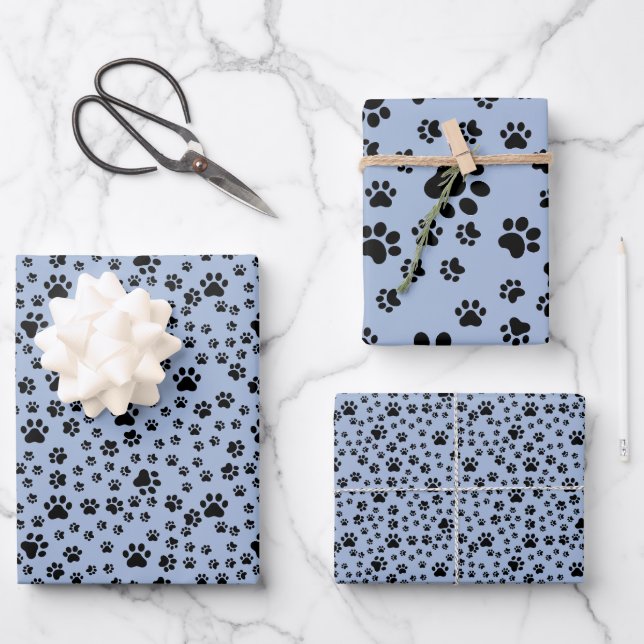 Hoja De Papel De Regalo Impresiones de pintura negra en azul claro (Anverso)