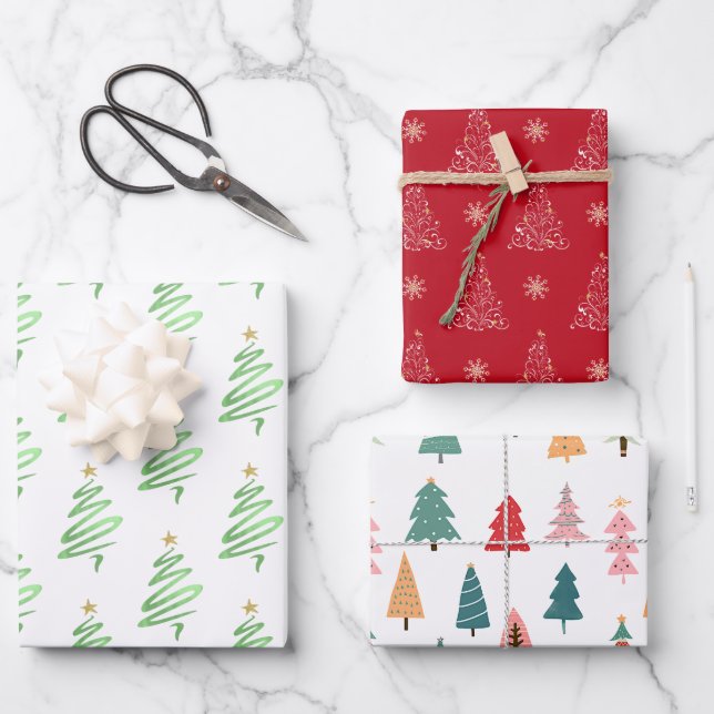 Hoja De Papel De Regalo Impresiones estilizadas de árbol de Navidad (Anverso)