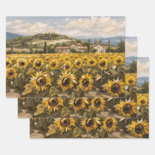 Hoja De Papel De Regalo Impresionista pintura en campo de girasol