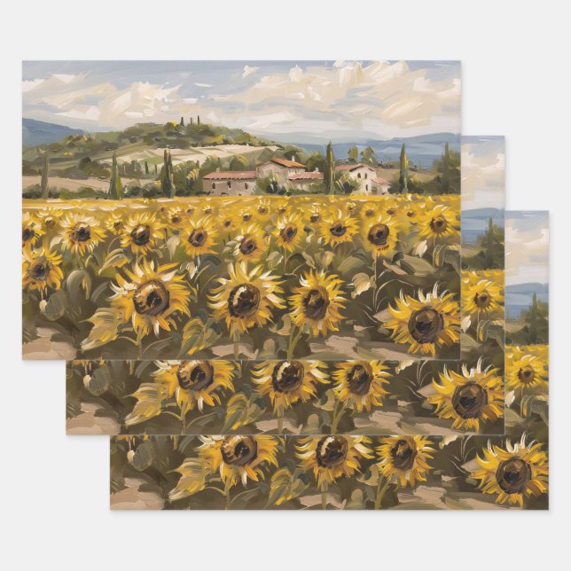 Hoja De Papel De Regalo Impresionista pintura en campo de girasol (Set)