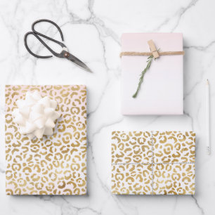Hoja De Papel De Regalo Imprimir Leopardo blanco rosado dorado