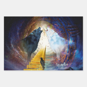 Hoja De Papel De Regalo Increíble lobo blanco y negro