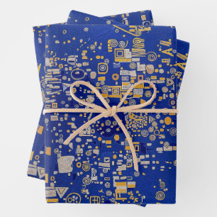 Hoja De Papel De Regalo Inspirado en Klimt azul, oro, platino cobre