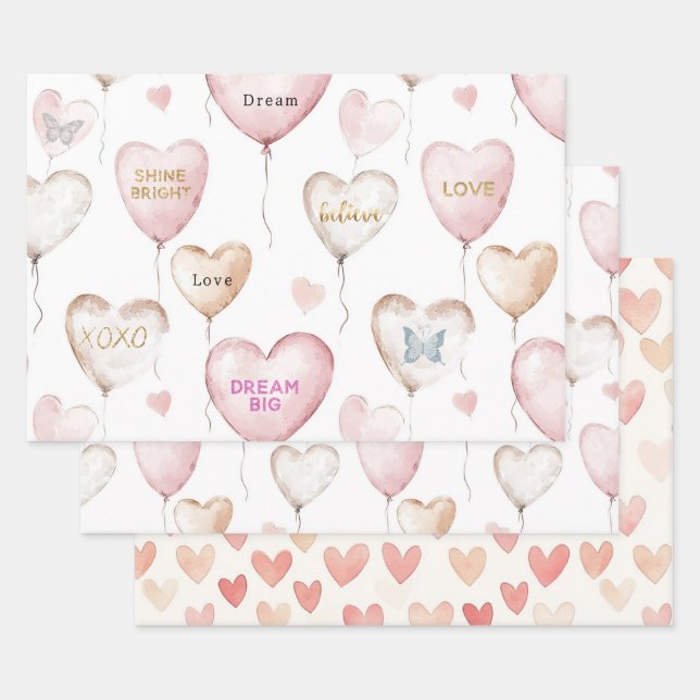 Hoja De Papel De Regalo Inspirational Pink Cream Hearts (Set)