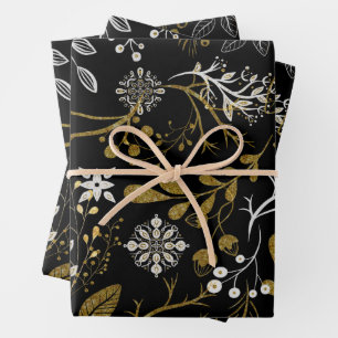 Hoja De Papel De Regalo Intrincado patrón floral con oro y blanco 