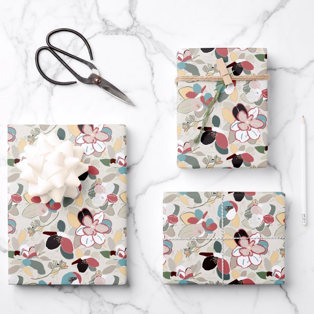 Hoja De Papel De Regalo Invernal Magnolia Floral Neutral (Winter Magnolia Floral Neutral Wrapping Paper Sheets from Studio Posies. )