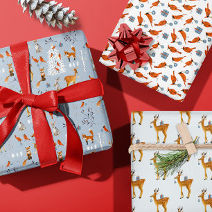 Hoja De Papel De Regalo Invierno Bosque Rústico Navidad Animal