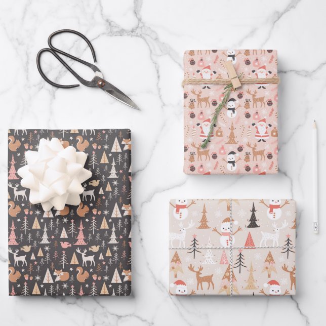 Hoja De Papel De Regalo Invierno de vacaciones Santa Snowmen (Anverso)