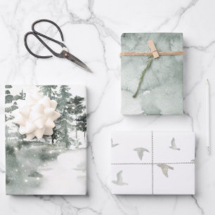 Hoja De Papel De Regalo Invierno gris y blanco surtido