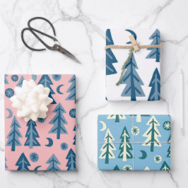 Hoja De Papel De Regalo Invierno Holiday Blue Trees Patterns Variety Gift