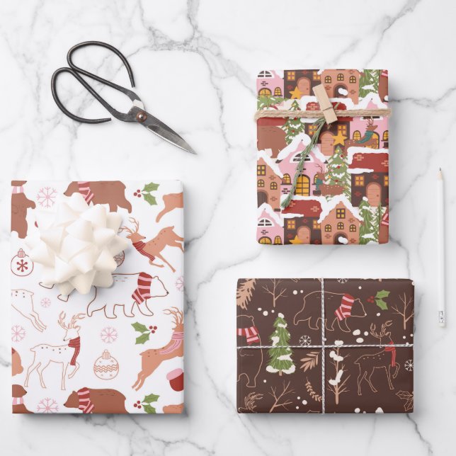 Hoja De Papel De Regalo Invierno/Navidades lindo (Anverso)