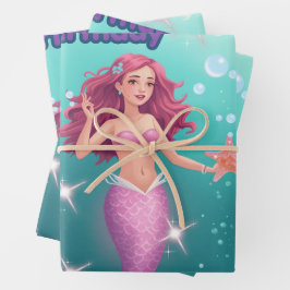 Hoja De Papel De Regalo Invitación de cumpleaños personalizada de sirena