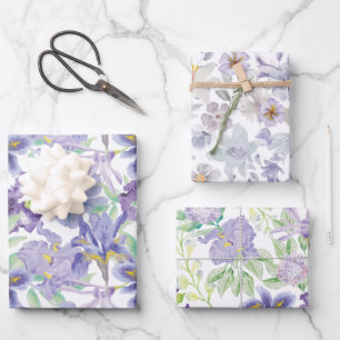 Hoja De Papel De Regalo Iris Floral Acuarela Amarillo Morado