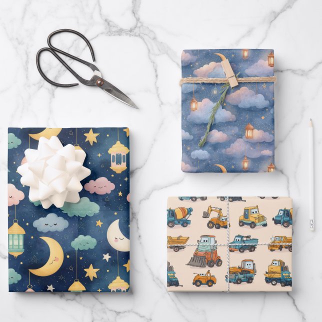 Hoja De Papel De Regalo Islamic Baby Gift Wrap Set 3 Cute Designs (Anverso)