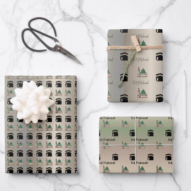Hoja De Papel De Regalo Islamic Gift Wrapping Paper – Kaaba & Prophet’s Mo (Anverso)