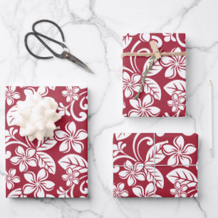HOJA DE PAPEL DE REGALO ISLAND PLUMERIA (CARDINAL RED)