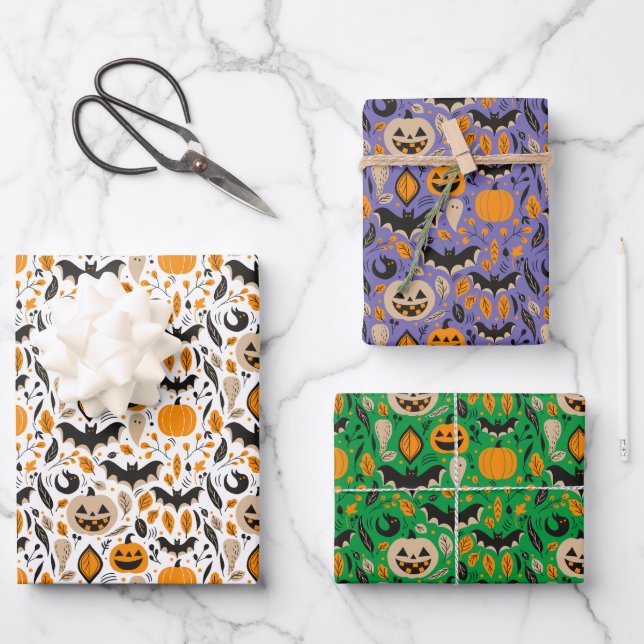 Hoja De Papel De Regalo Jack o lanterns murmura fantasmas otoño adorable h (Anverso)