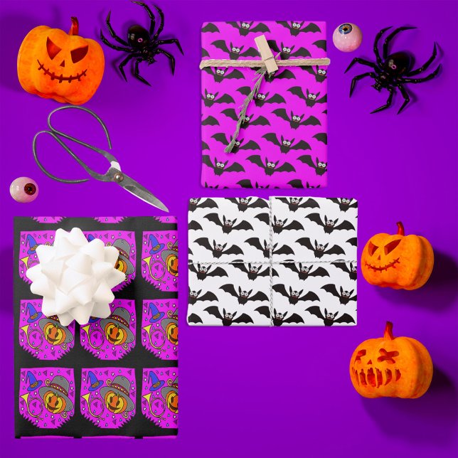 Hoja De Papel De Regalo Jack O'Lantern Bats Halloween Party Purple (Jack O'Lantern Bats Halloween Party Purple Wrapping Paper Sheets)