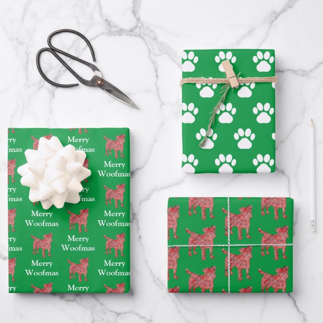 Hoja De Papel De Regalo Jack Russell Terrier Dog Silhouette GMerry Woofmas (Anverso)