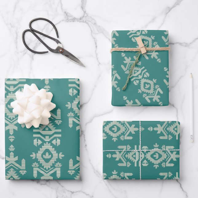 Hoja De Papel De Regalo Jamdani Print Folk Pattern (Anverso)