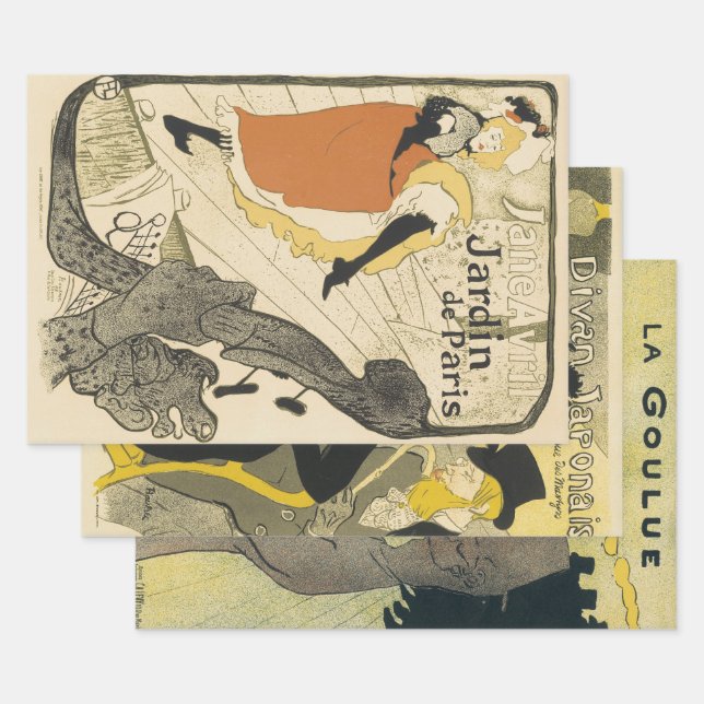 Hoja De Papel De Regalo Jane Avril, bailarina de Art Nouveau, de Toulouse  (Set)