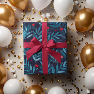 Hoja De Papel De Regalo Jardín acuático nocturno - azul turquesa, azul y r