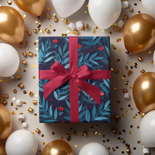 Hoja De Papel De Regalo Jardín acuático nocturno - azul turquesa, azul y r (Subido por el creador)