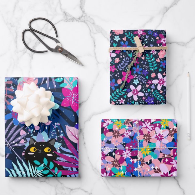 Hoja De Papel De Regalo Jardín Botánico de Verano Encantado de Medianoche (Anverso)