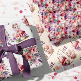 Hoja De Papel De Regalo Jardín de acuarela encantado de primer cumpleaños