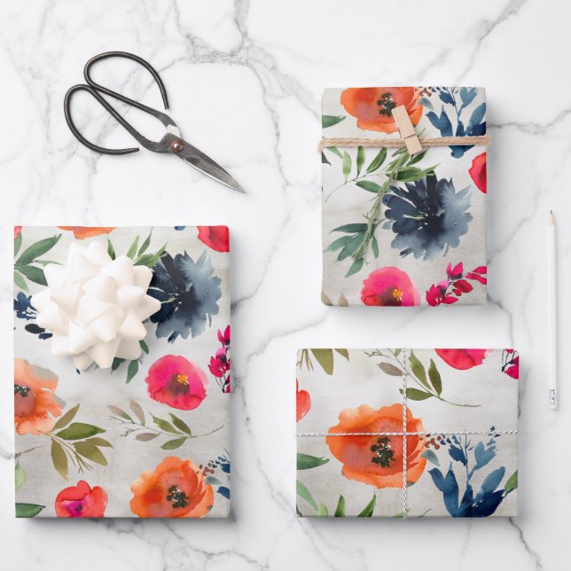 Hoja De Papel De Regalo Jardín de adormidera Naranja rosado de Navy Peony (Anverso)