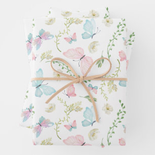 Hoja De Papel De Regalo Jardín de Mariposas en Acuarela Pastel