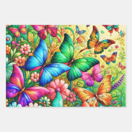 Hoja De Papel De Regalo Jardín del Arcoiris con mariposas