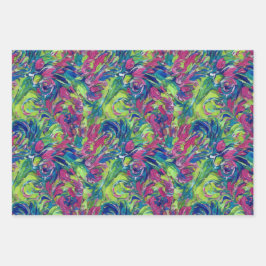 Hoja De Papel De Regalo Jardín Eléctrico Neón Impresionismo Abstracto Vibr