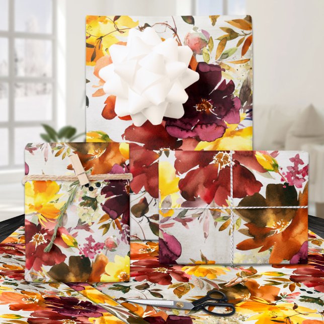 Hoja De Papel De Regalo Jardín floral Maroon & Curry Peony (Maroon & Curry Peony Floral Garden Wrapping Paper Sheets)