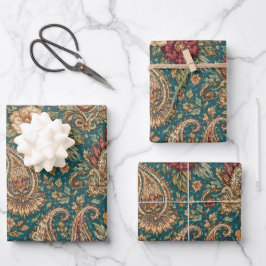 Hoja De Papel De Regalo Jardín Paisley Verde Teal Antiguo