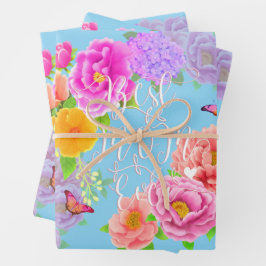 Hoja De Papel De Regalo Jardín Romántico de Peonías Azul Mejor Mamá