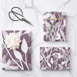 Hoja De Papel De Regalo Jardín Silvestre follaje botánico blanco plum Mist