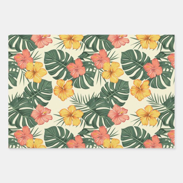 Hoja De Papel De Regalo Jardín Tropical Hibiscus (Anverso)