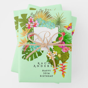 Hoja De Papel De Regalo Jardín Tropical Monograma Verde