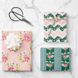 Hoja De Papel De Regalo Jardín Verde Rosa Deslucido